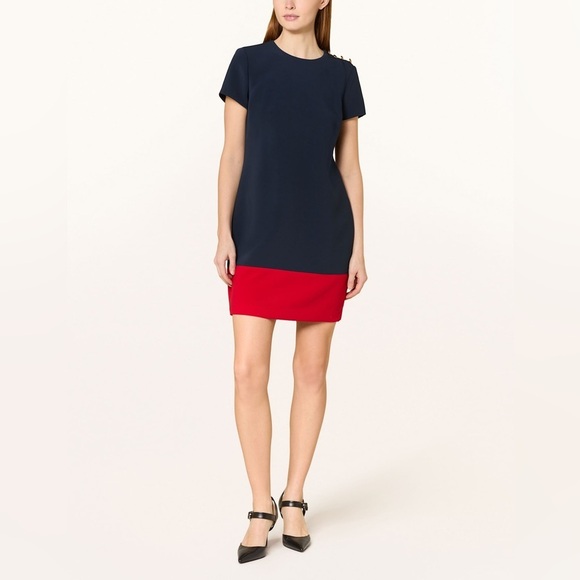 LAUREN RALPH LAUREN Two Tone Navy Red Anchor Buttons Sailor Shift Dress 4 NWT - Picture 1 of 10